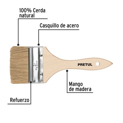 BRE-3 Brocha económica, mango de madera, 3", Pretul