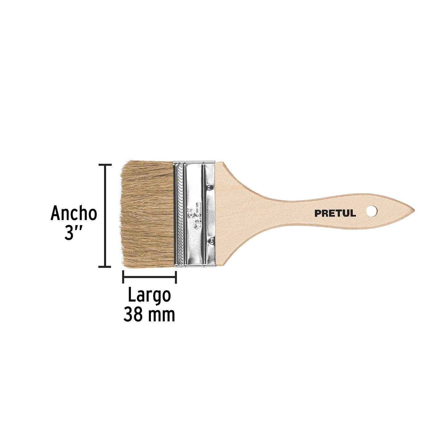 BRE-3 Brocha económica, mango de madera, 3", Pretul