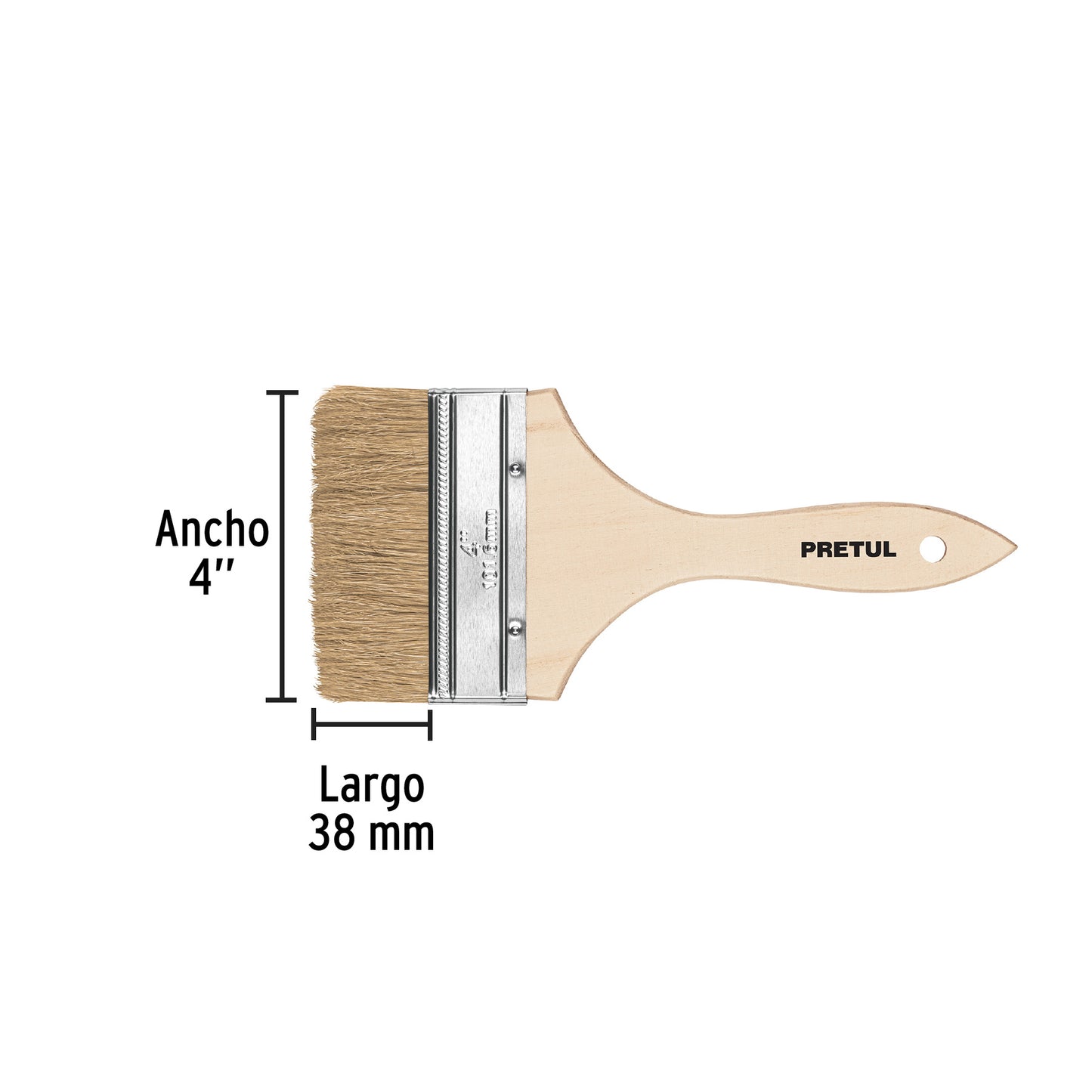 BRE-4 Brocha económica, mango de madera, 4", Pretul
