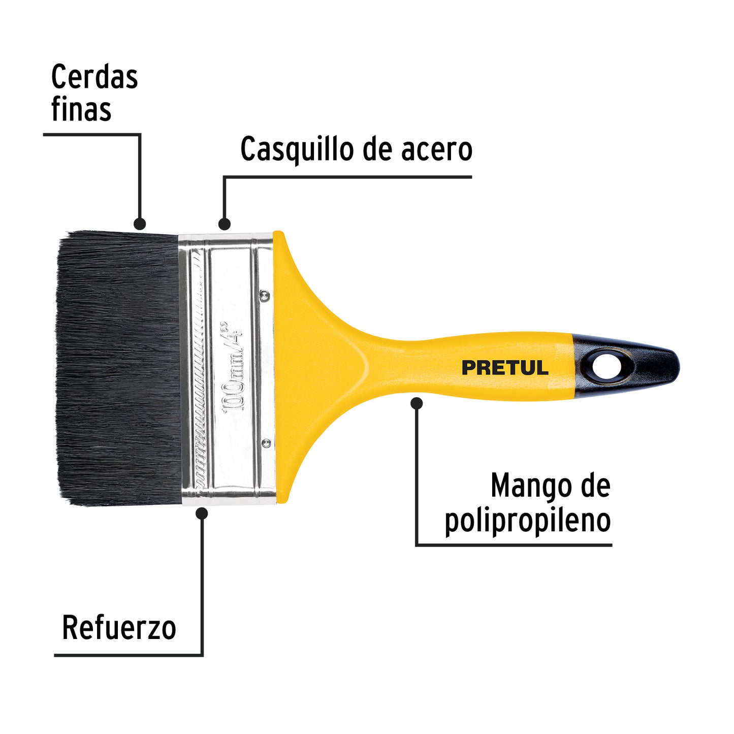BRP-4 Brocha con mango de plástico, 4", Pretul