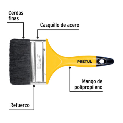 BRP-4 Brocha con mango de plástico, 4", Pretul