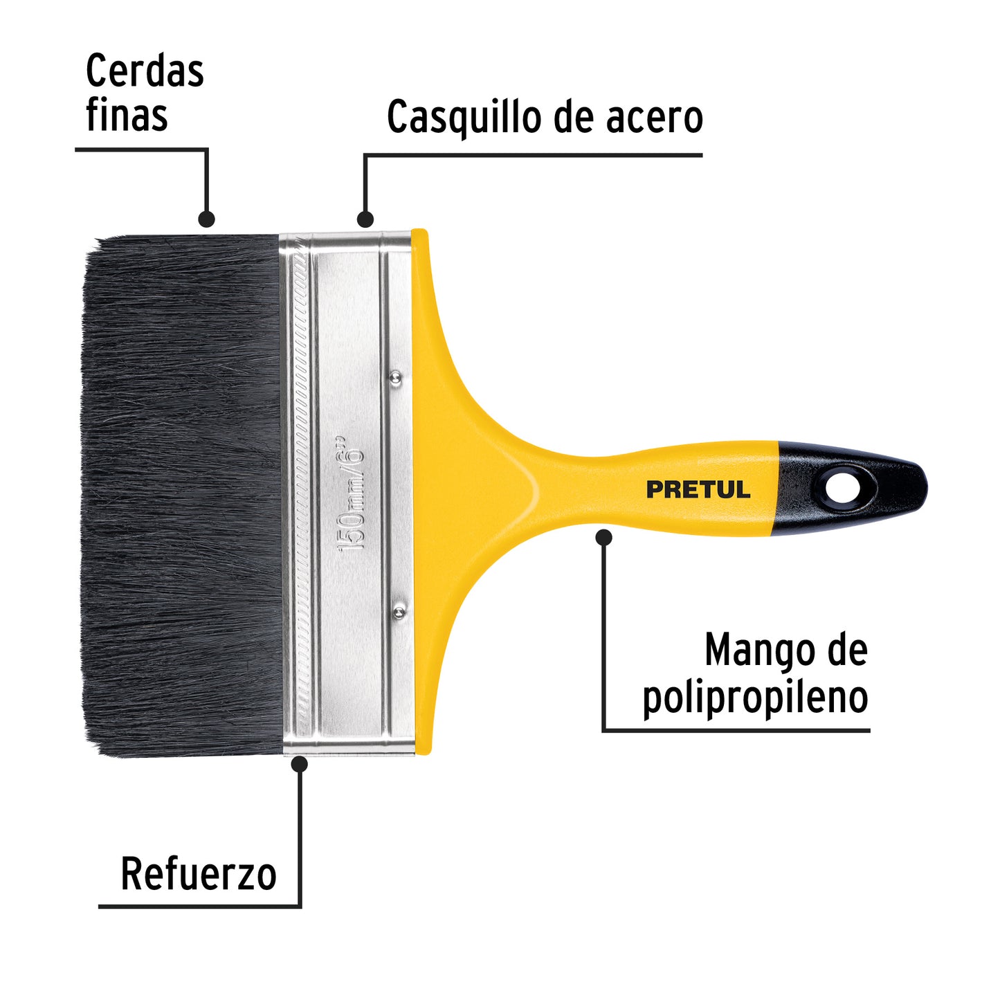 BRP-6 Brocha con mango de plástico, 6", Pretul