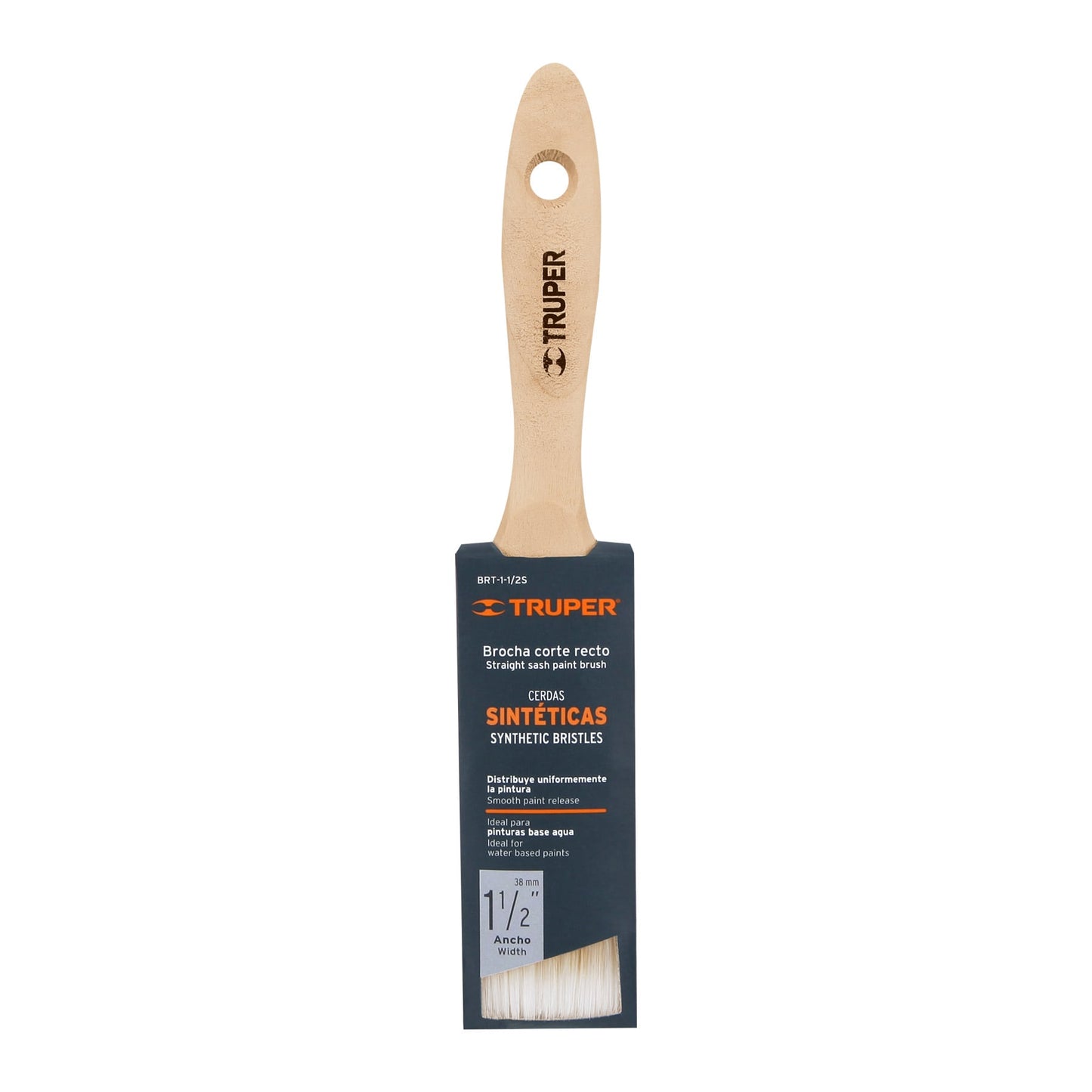 BRT-1-1/2S Brocha cerdas sintéticas,mango de madera, corte recto, 1-1/2"