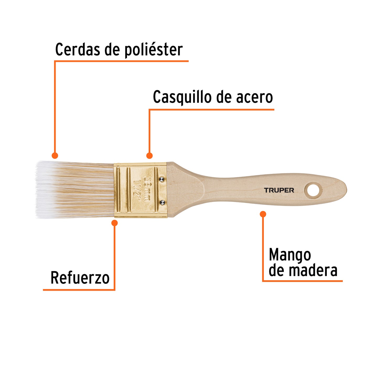 BRT-1-1/2S Brocha cerdas sintéticas,mango de madera, corte recto, 1-1/2"