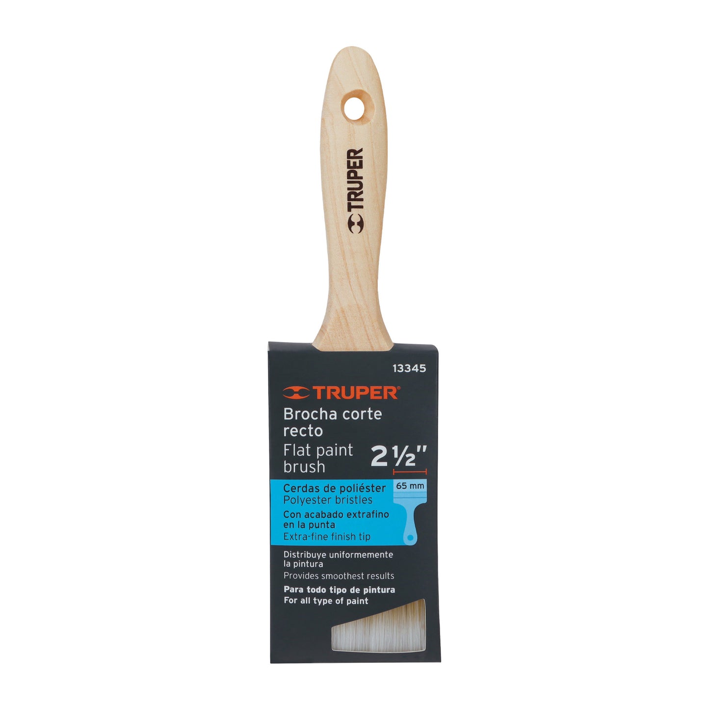 BRT-2-1/2S Brocha cerdas sintéticas,mango de madera, corte recto, 2-1/2"