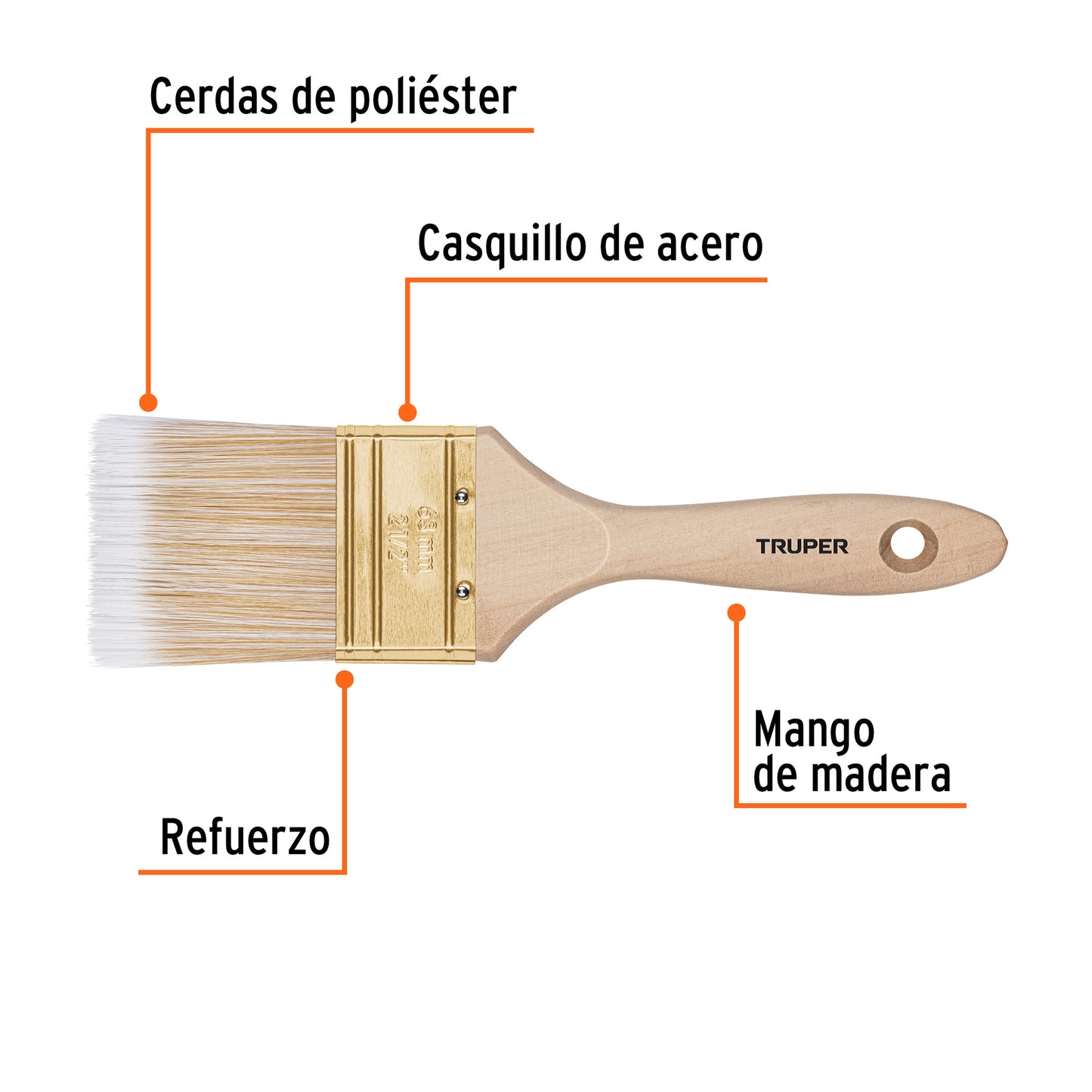 BRT-2-1/2S Brocha cerdas sintéticas,mango de madera, corte recto, 2-1/2"