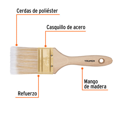 BRT-2-1/2S Brocha cerdas sintéticas,mango de madera, corte recto, 2-1/2"