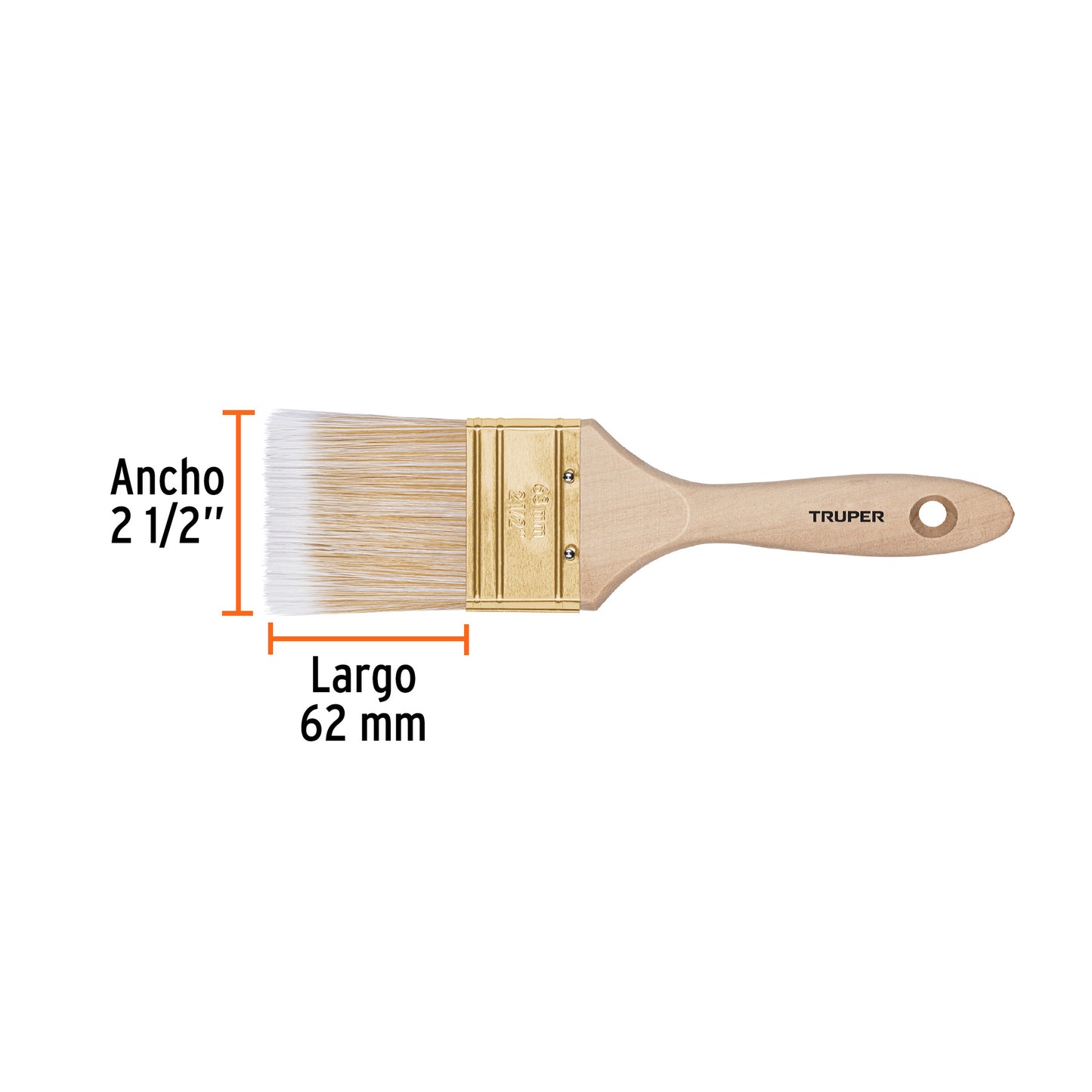 BRT-2-1/2S Brocha cerdas sintéticas,mango de madera, corte recto, 2-1/2"