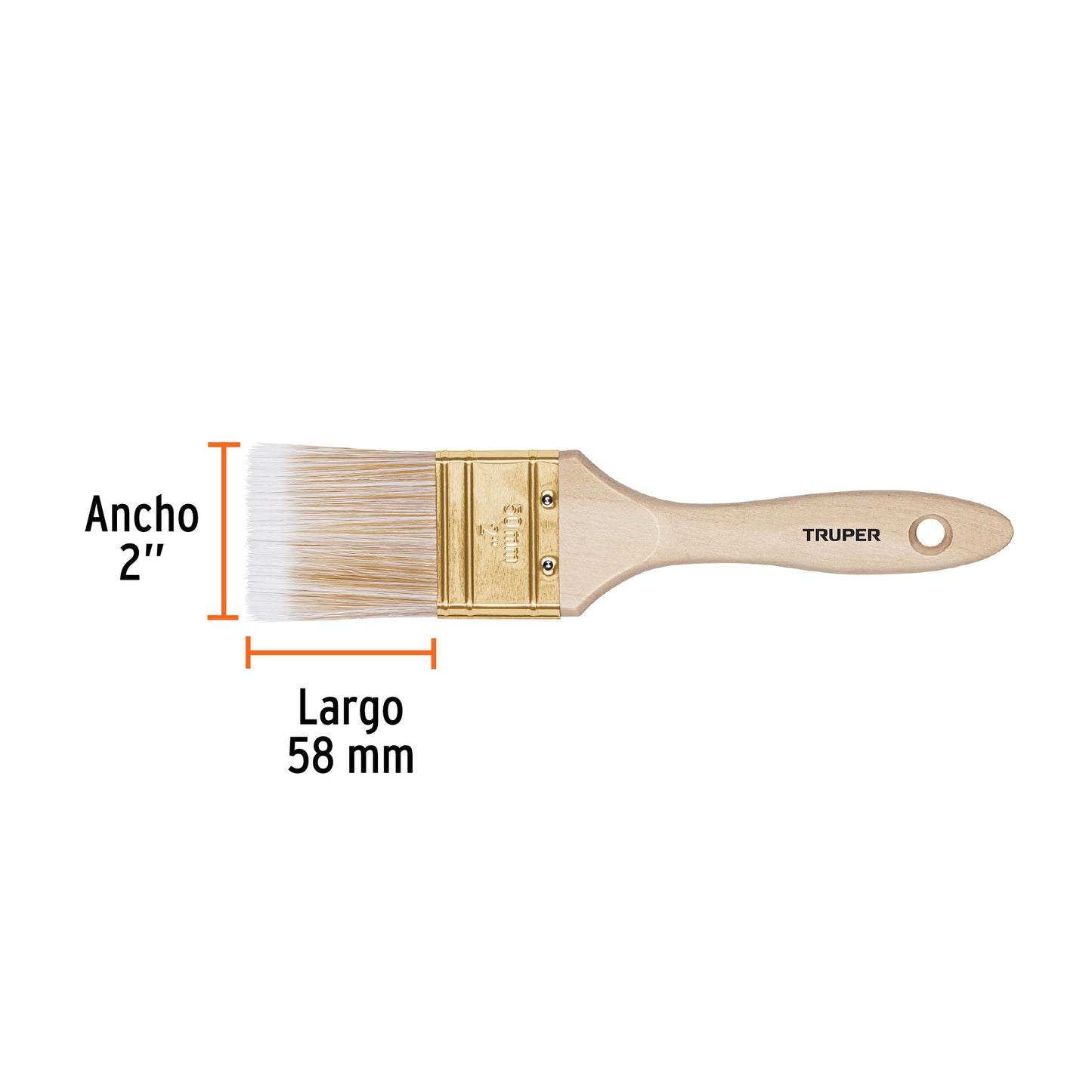 BRT-2S Brocha cerdas sintéticas, mango de madera, corte recto, 2"
