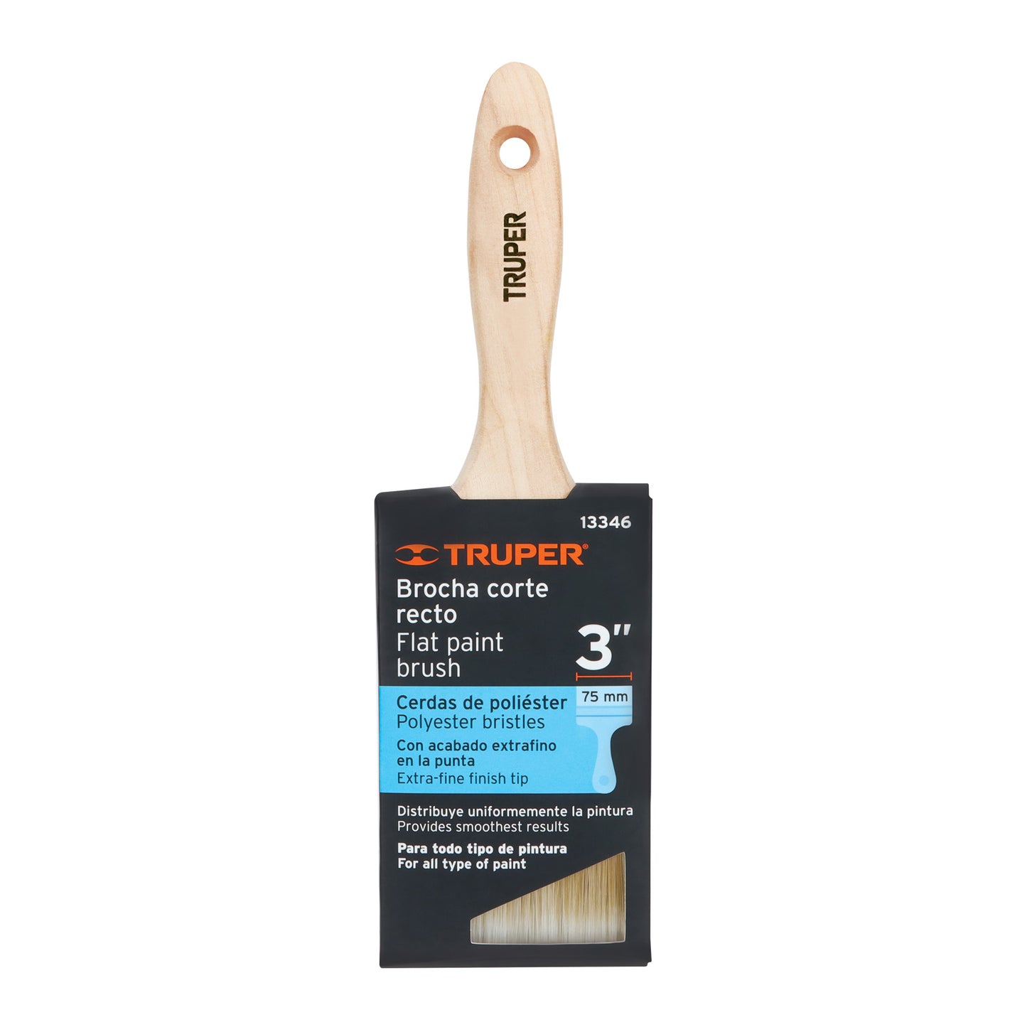 BRT-3S Brocha cerdas sintéticas,mango de madera, corte recto, 3"