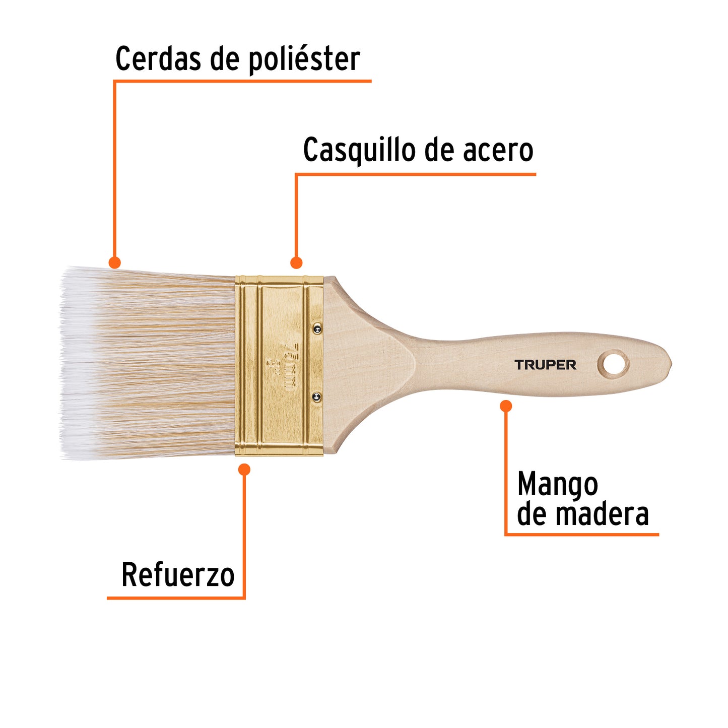 BRT-3S Brocha cerdas sintéticas,mango de madera, corte recto, 3"
