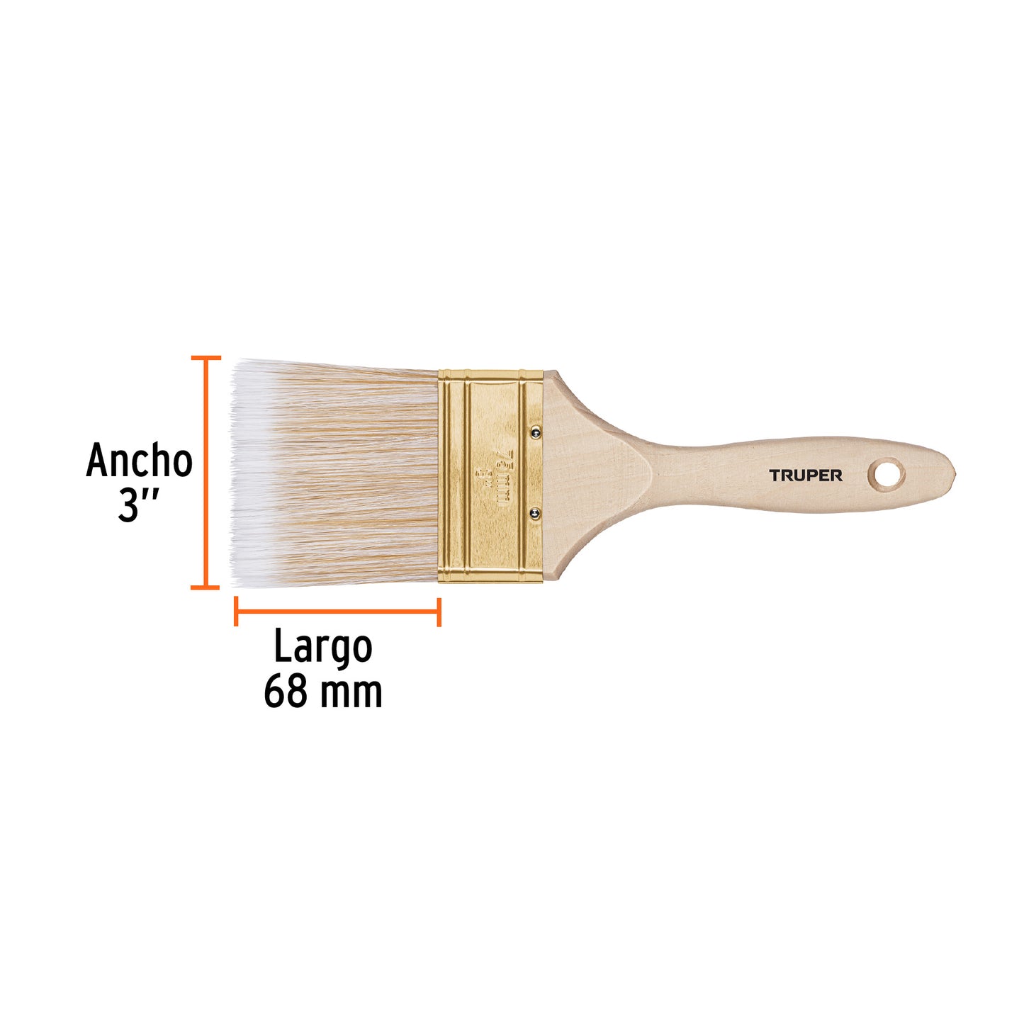 BRT-3S Brocha cerdas sintéticas,mango de madera, corte recto, 3"