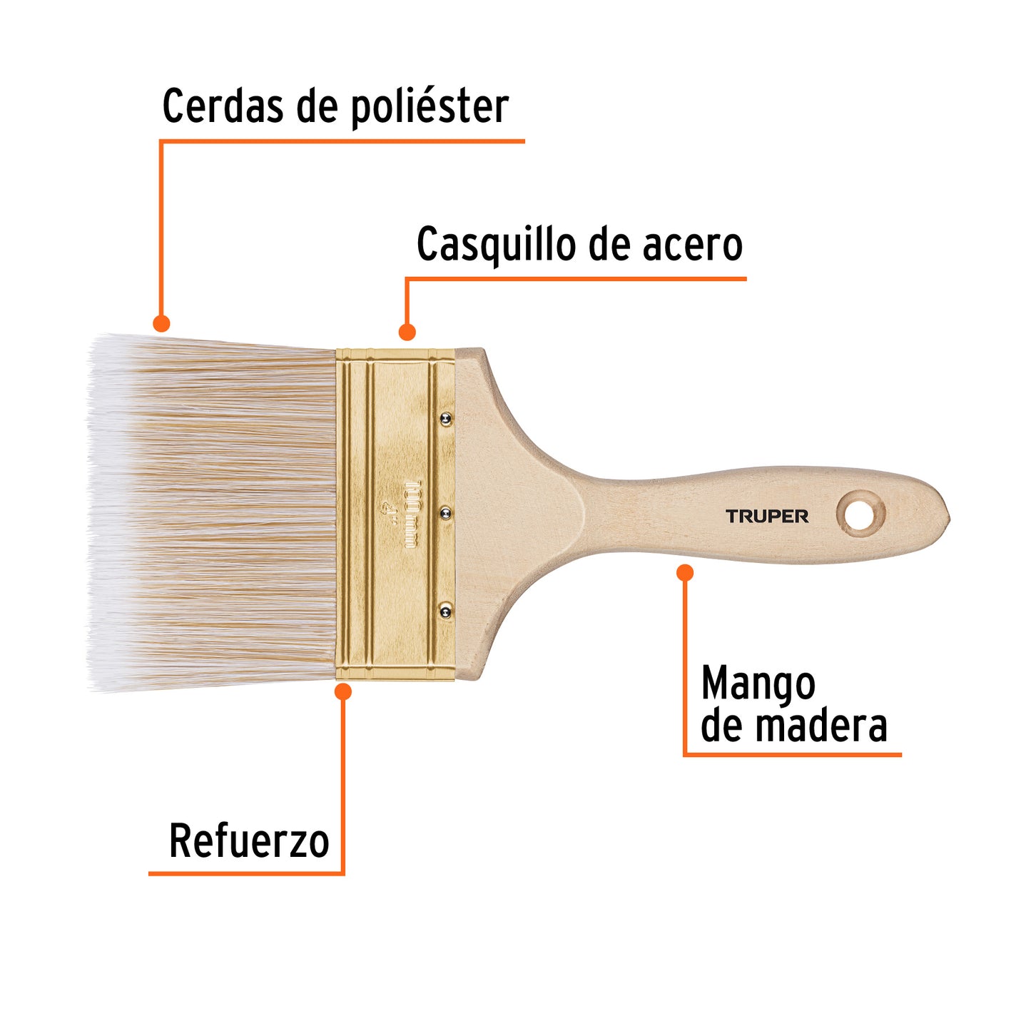 BRT-4S Brocha cerdas sintéticas,mango de madera, corte recto, 4"