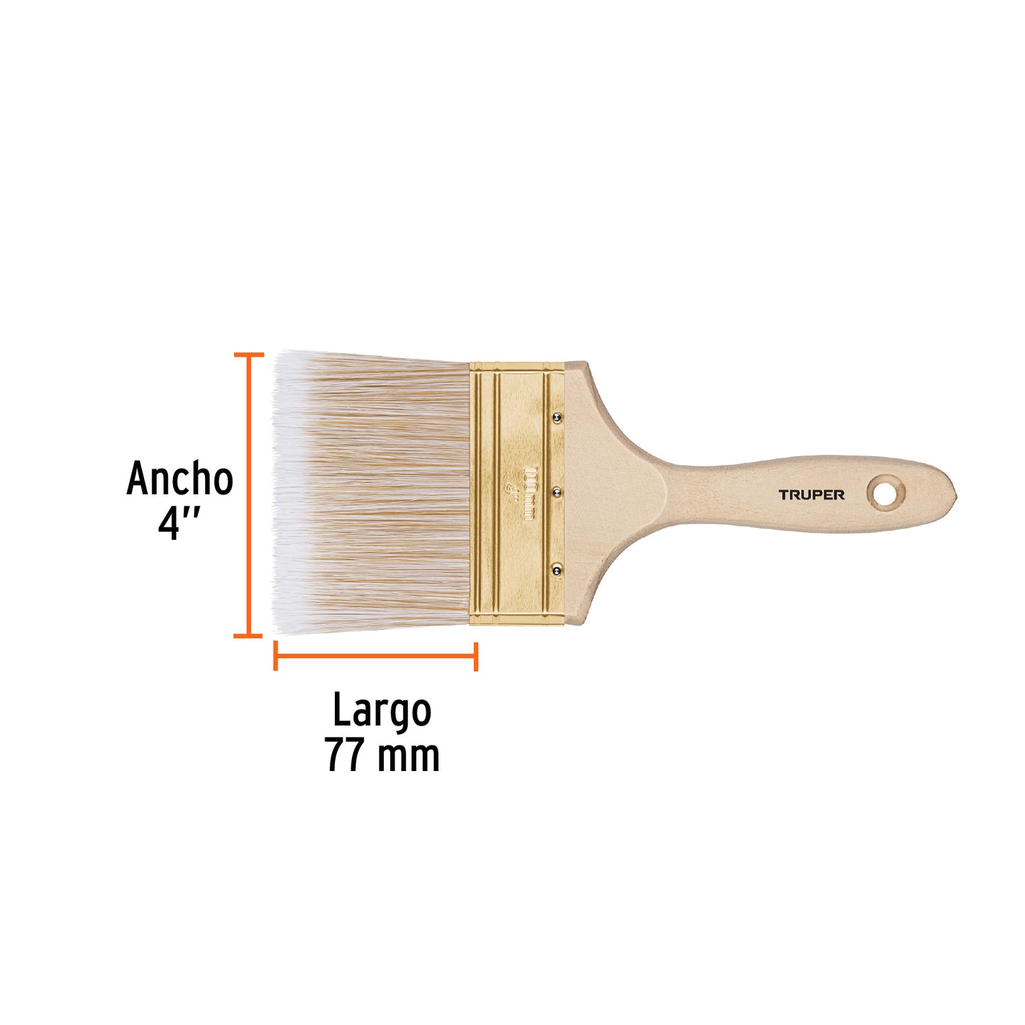 BRT-4S Brocha cerdas sintéticas,mango de madera, corte recto, 4"