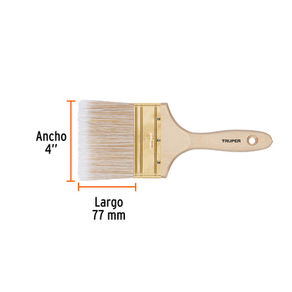 BRT-4S Brocha cerdas sintéticas,mango de madera, corte recto, 4"