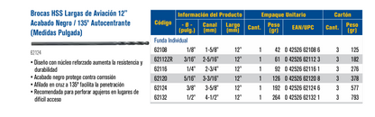62132 Broca HSS óxido negro XL 1/2" X 12" Irwin