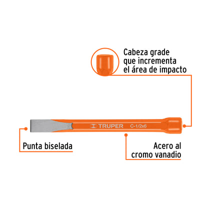 C-1/2X6 Cincel de corte frío, 1/2 x 6'