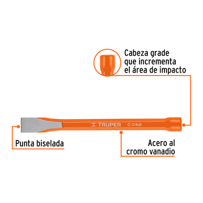 C-3/4X8 Cincel de corte frío, 3/4 x 8'