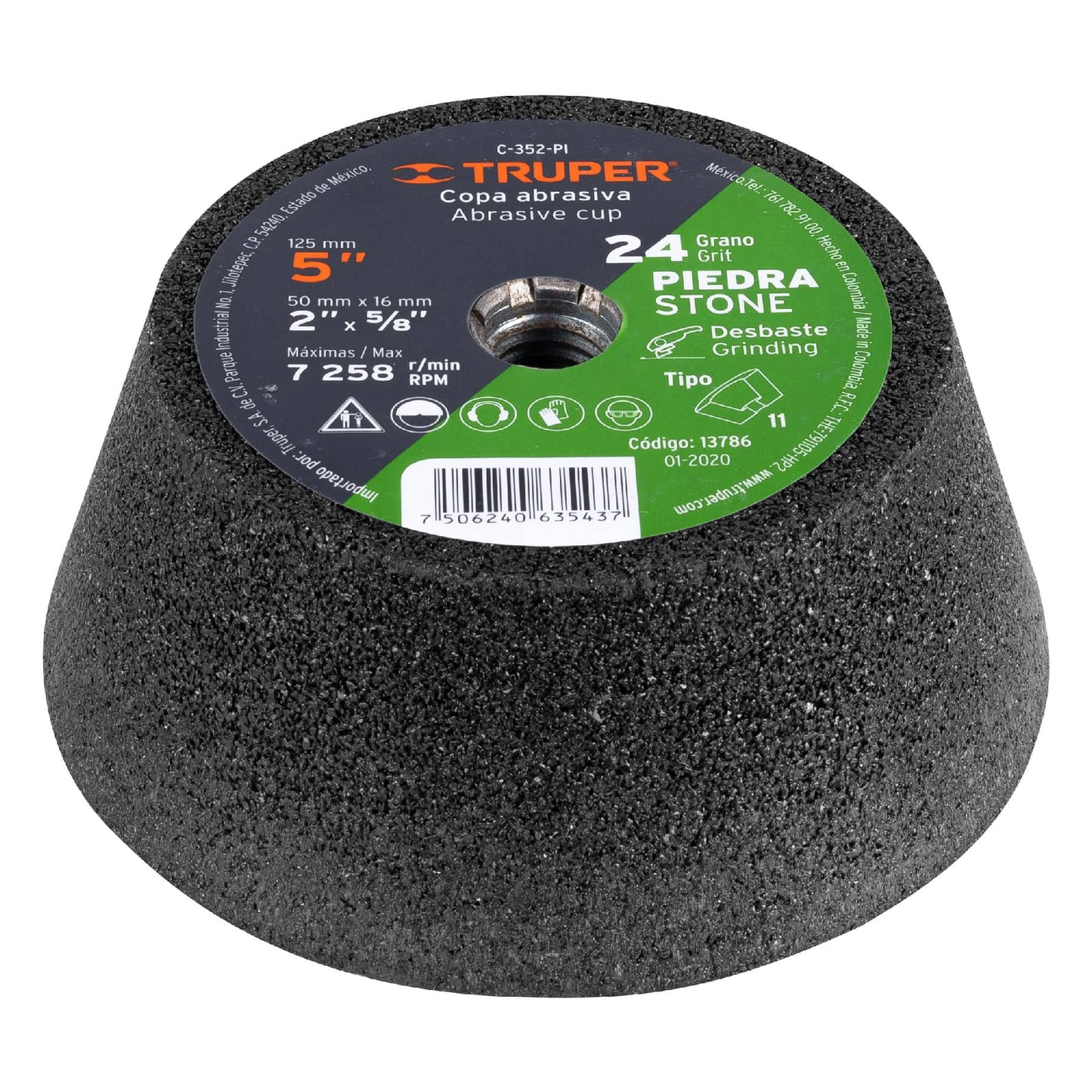 C-352-PI Copa desbaste para piedra, 5", entrada 5/8-11, grano 24