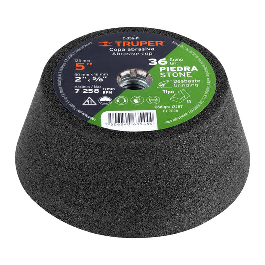 C-356-PI Copa desbaste para piedra, 5", entrada 5/8-11, grano 36