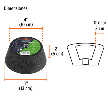 C-356-PI Copa desbaste para piedra, 5", entrada 5/8-11, grano 36