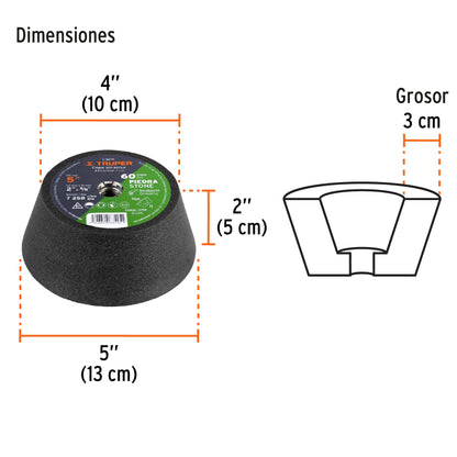 C-361-PI Copa desbaste para piedra, 5", entrada 5/8-11, grano 60
