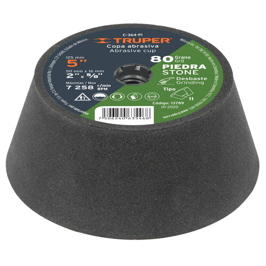 C-364-PI Copa desbaste para piedra, 5", entrada 5/8-11, grano 80