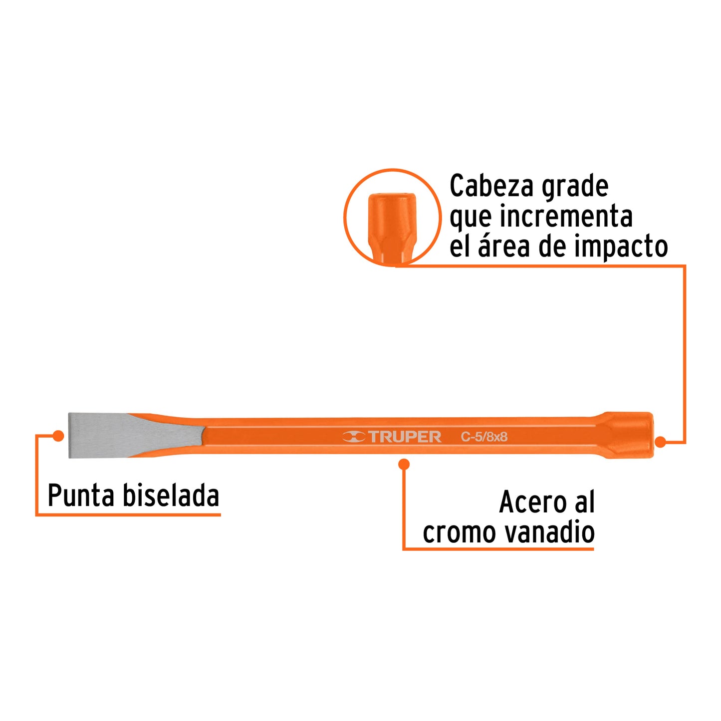 C-5/8X8 Cincel de corte frío, 5/8 x 8'