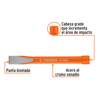C-7/8X8 Cincel de corte frío, 7/8 x 8'