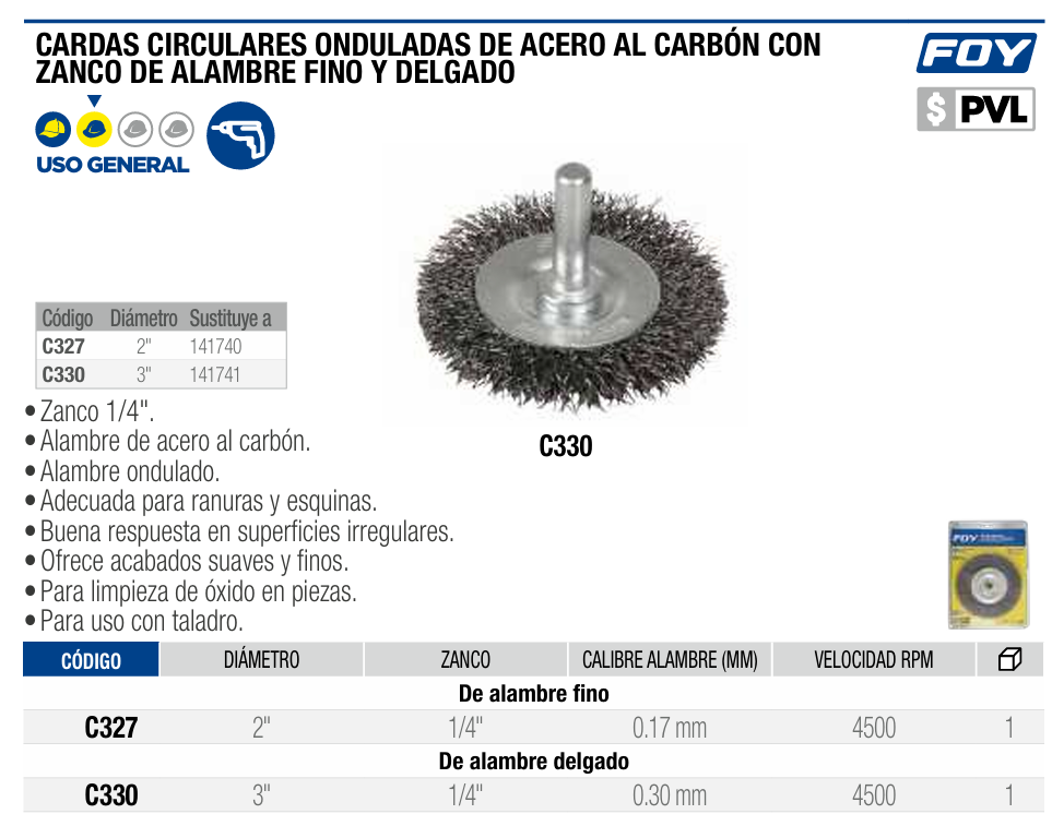C330 Carda - grata circular 3" 0.30 mm vástago 1/4"