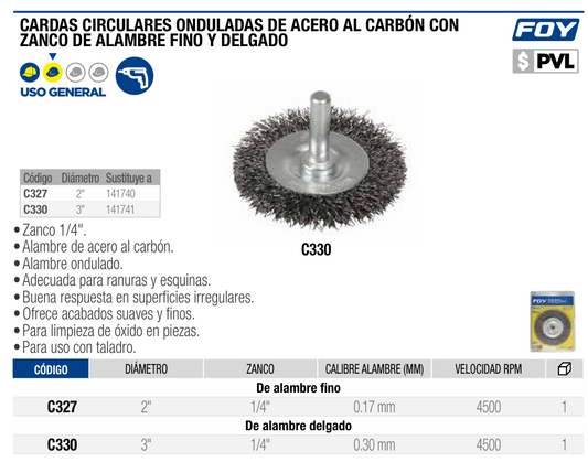 C330 Carda - grata circular 3" 0.30 mm vástago 1/4"