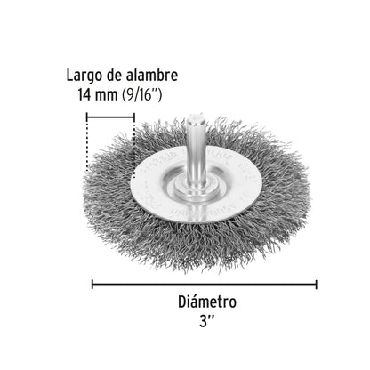 CA-3P Carda circular 3', alambre grueso, para taladro, Pretul