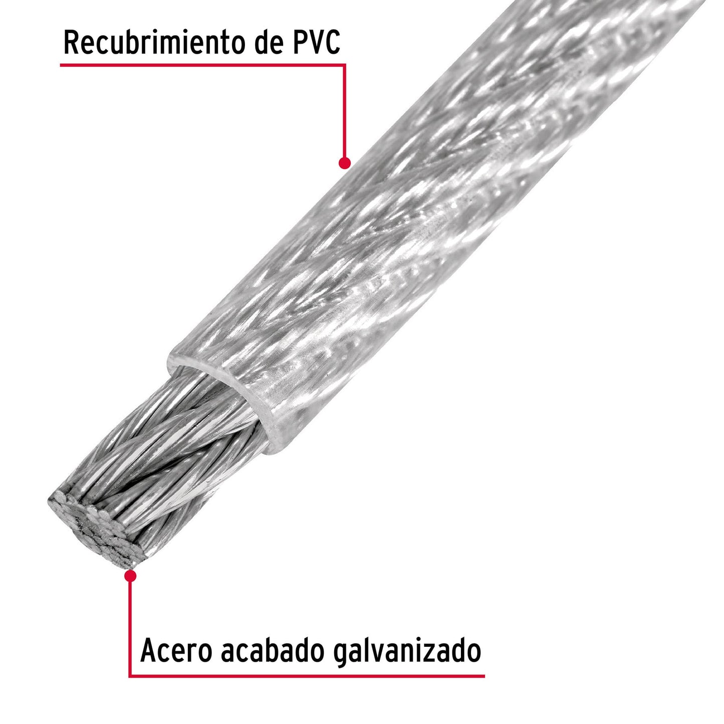 CAB-1/16RX Guaya de acero 1/16", recubierto PVC