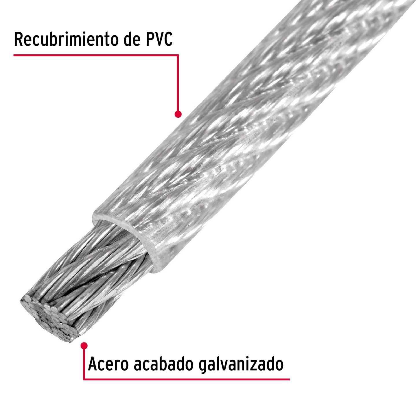 CAB-1/4FX Guaya flexible de acero 1/4", recubierto PVC