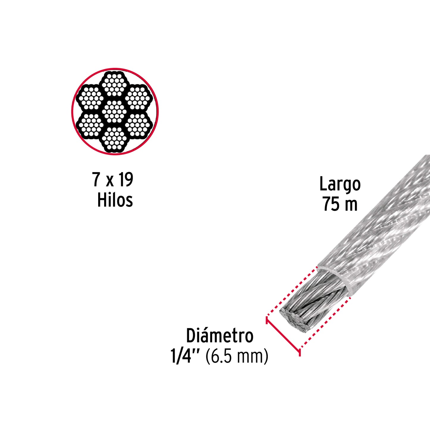 CAB-1/4FX Guaya flexible de acero 1/4", recubierto PVC