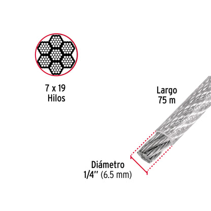 CAB-1/4FX Guaya flexible de acero 1/4", recubierto PVC