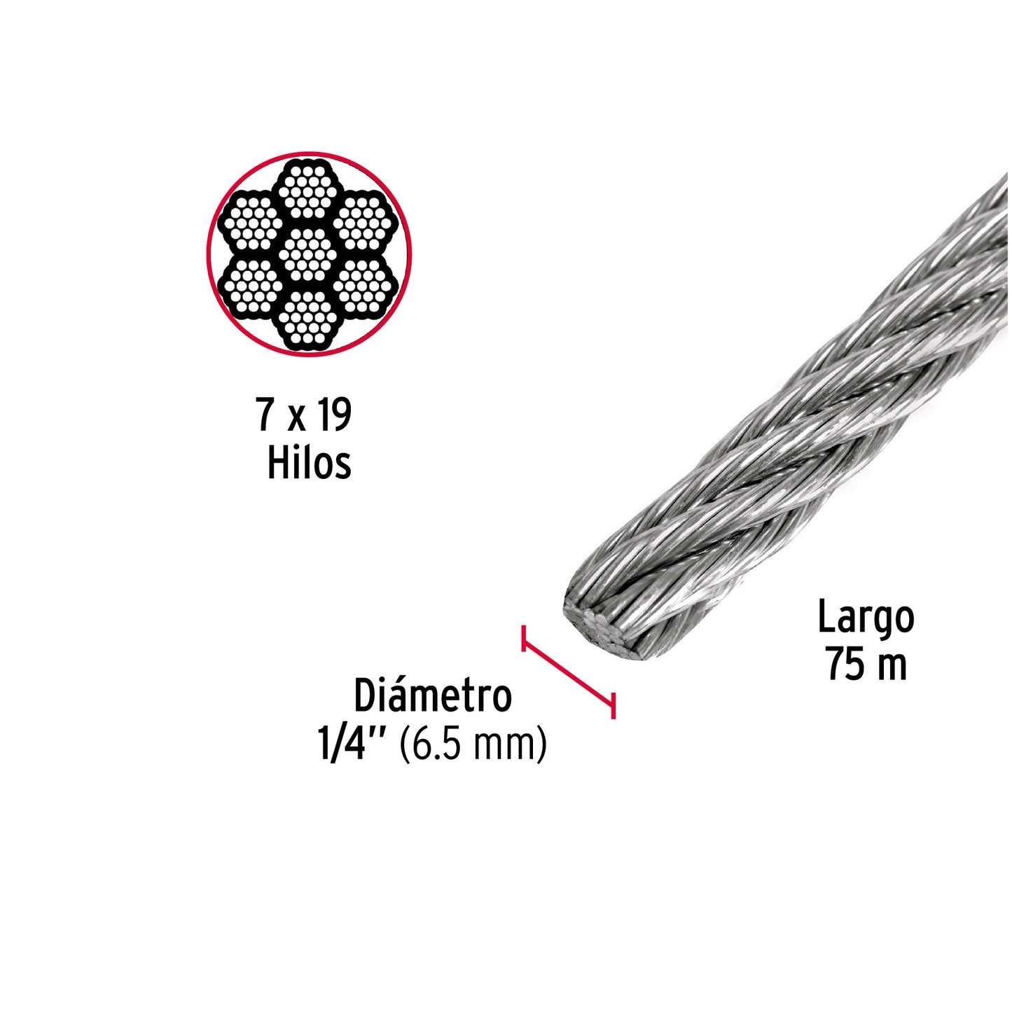 CAB-1/4F Cable flexible de acero 1/4"