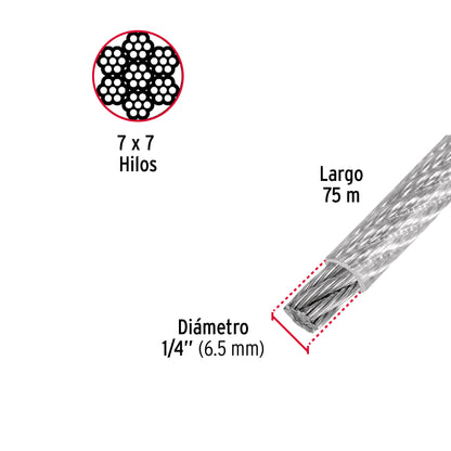 CAB-1/4RX Guaya de acero 1/4", recubierto PVC