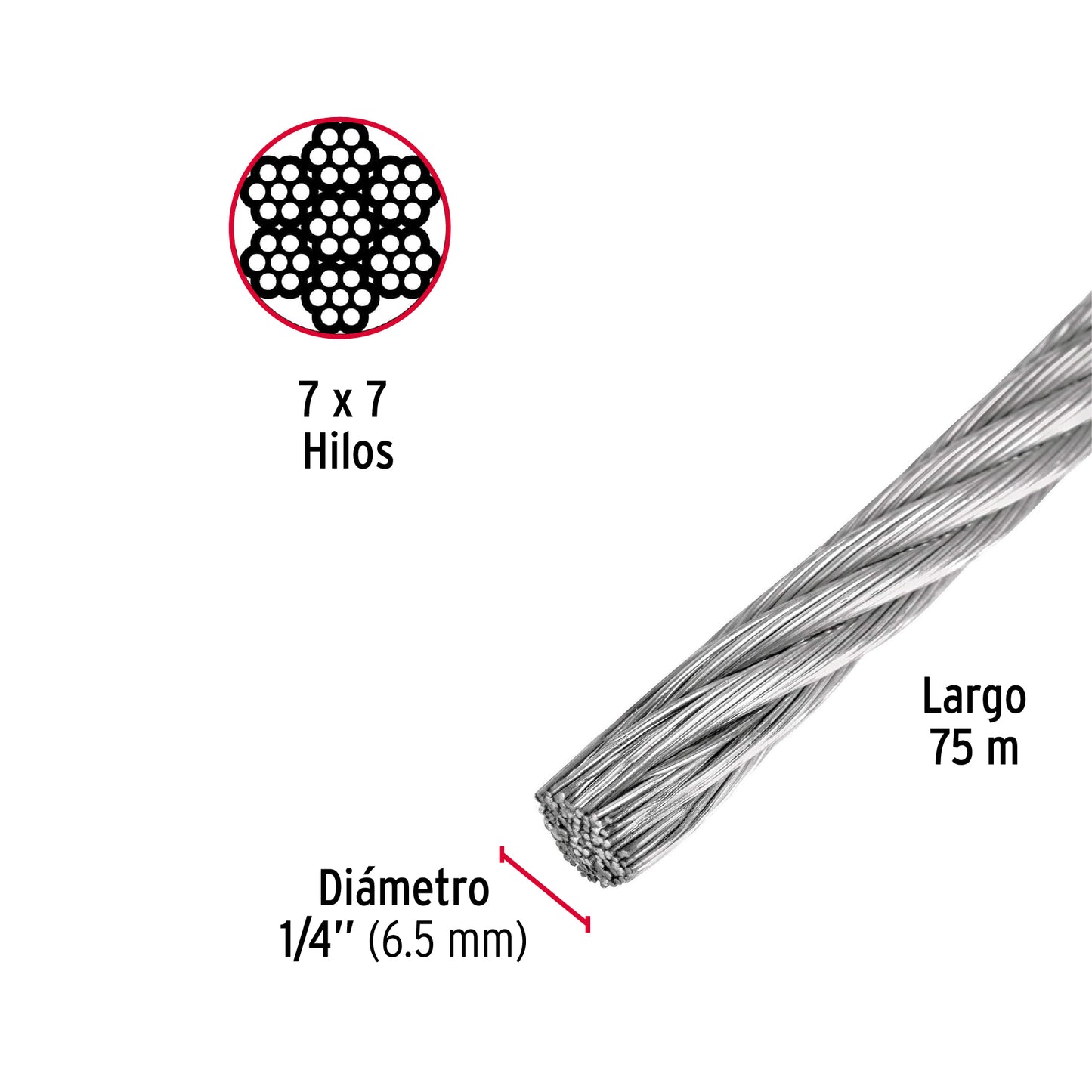 CAB-1/4R Guaya de acero 1/4"