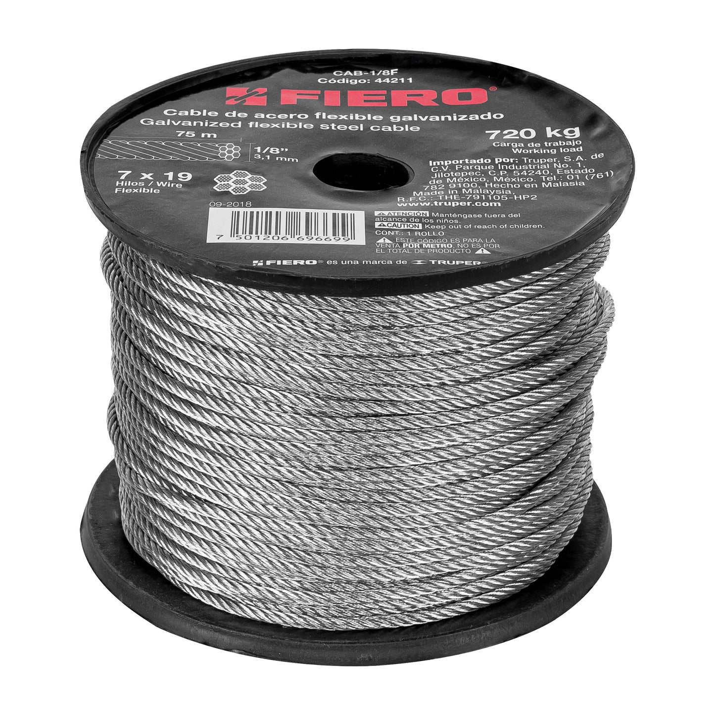 CAB-1/8F Cable flexible de acero 1/8"