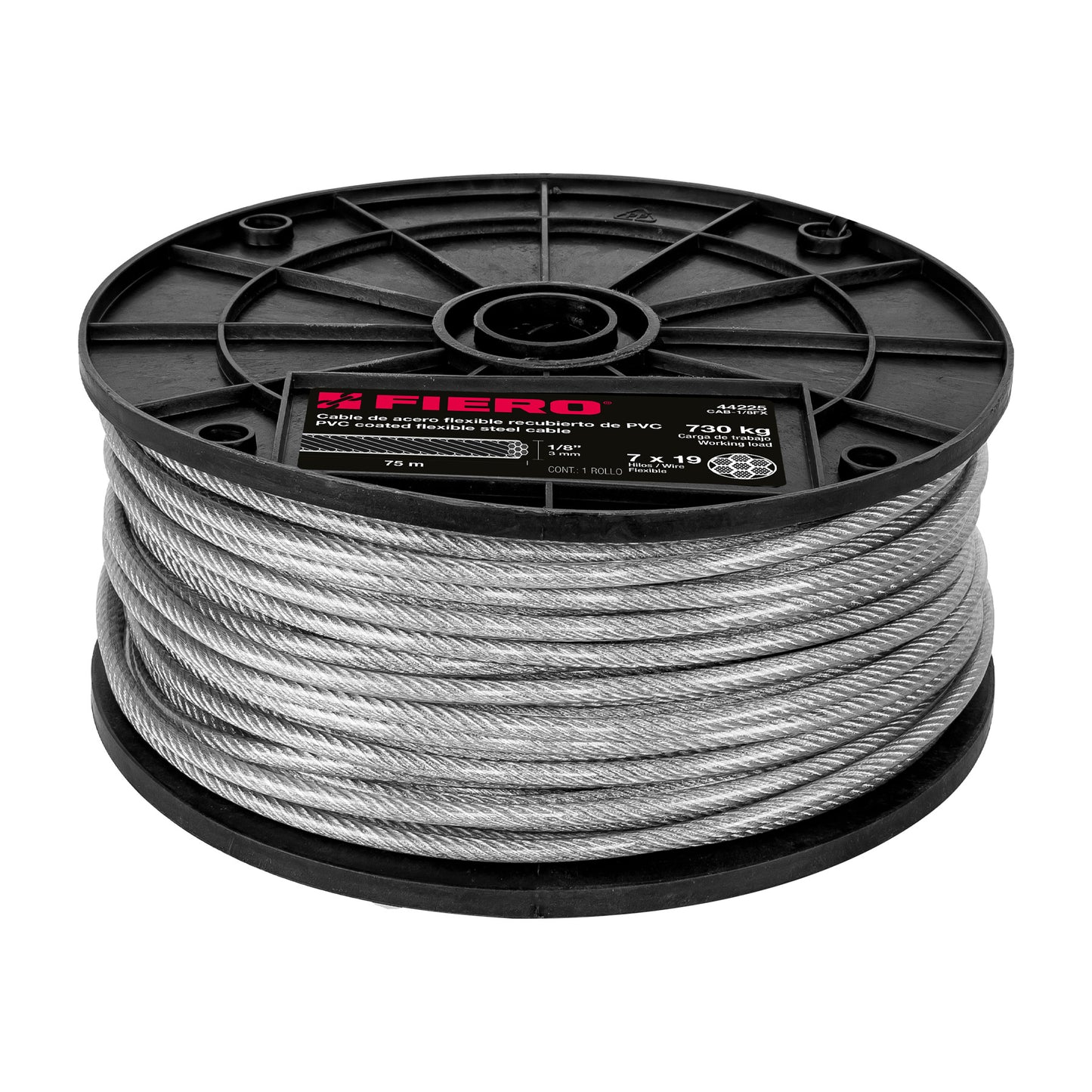 CAB-1/8FX Guaya flexible de acero 1/8", recubierto PVC