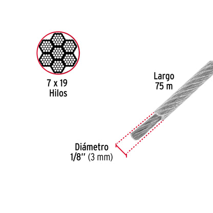CAB-1/8FX Guaya flexible de acero 1/8", recubierto PVC