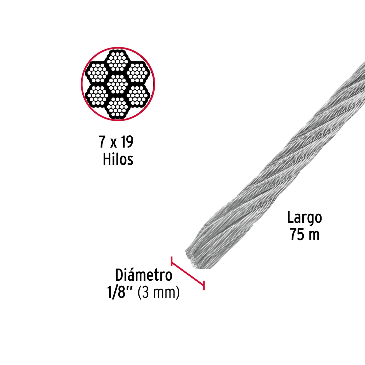 CAB-1/8F Cable flexible de acero 1/8"