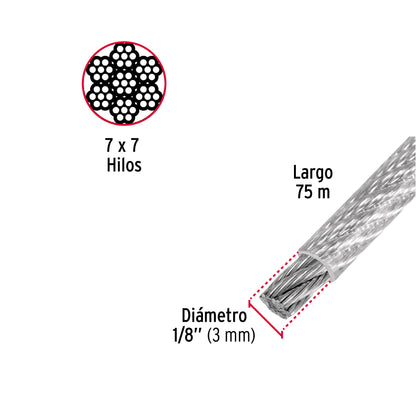 CAB-1/8RX Guaya de acero 1/8", recubierto PVC