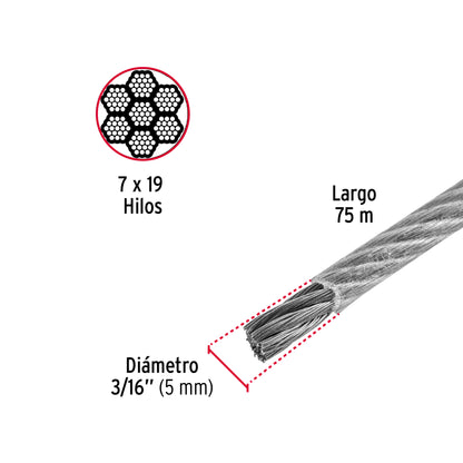 CAB-3/16FX Guaya flexible de acero 3/16", recubierto PVC