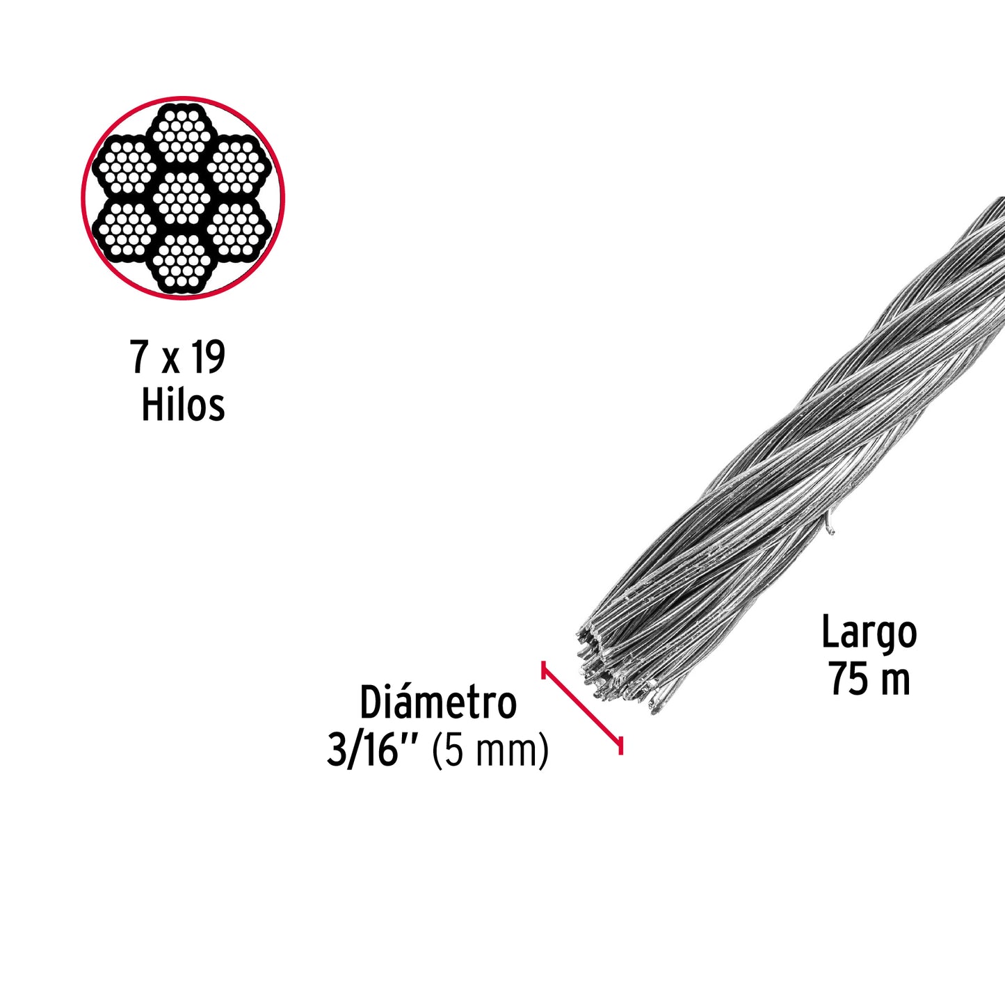 CAB-3/16F Cable flexible de acero 3/16"
