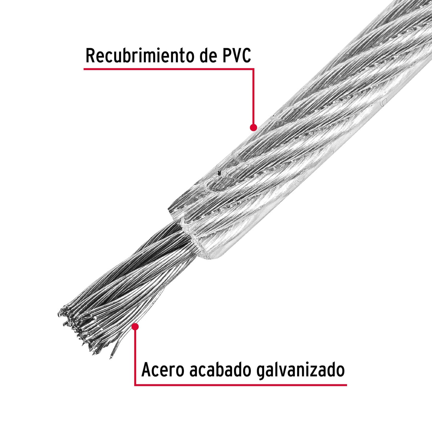 CAB-3/32FX Guaya flexible de acero 3/32", recubierto PVC