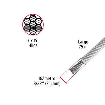 CAB-3/32FX Guaya flexible de acero 3/32", recubierto PVC