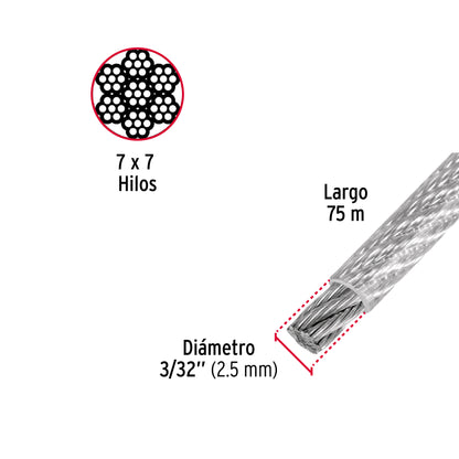 CAB-3/32RX Guaya de acero 3/32", recubierto PVC