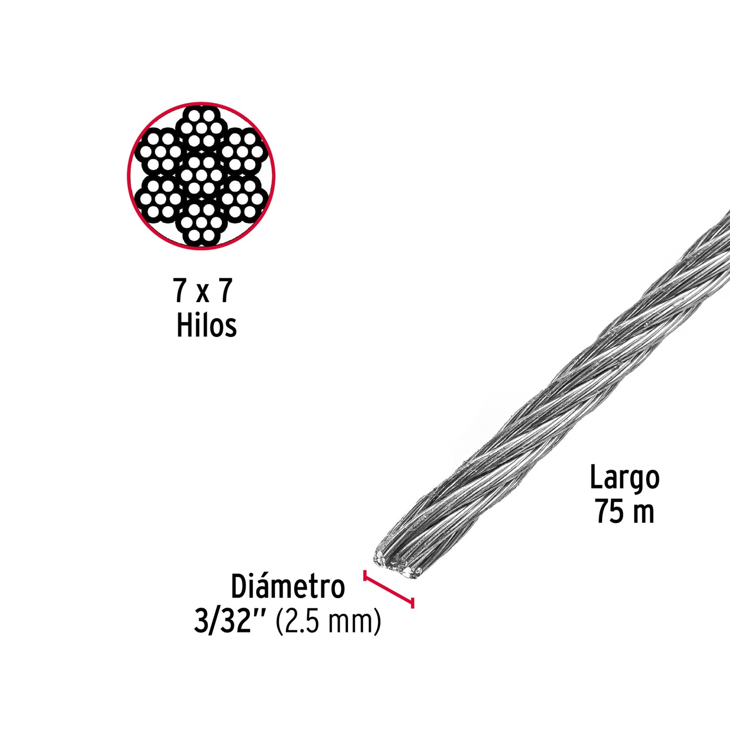 CAB-3/32R Guaya de acero 3/32"